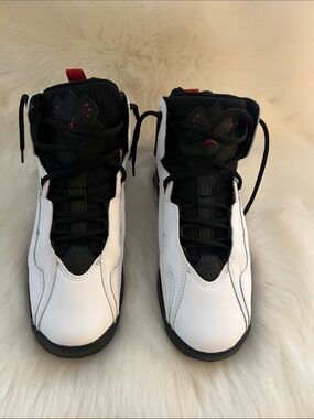 Jordan Kids High-Top Basketball Sneakers in White, Black & Red